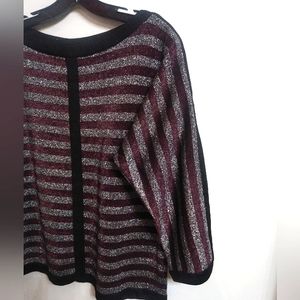 ST. JOHN Yellow Label Silver & Raspberry Striped Boat Neck Sweater Small